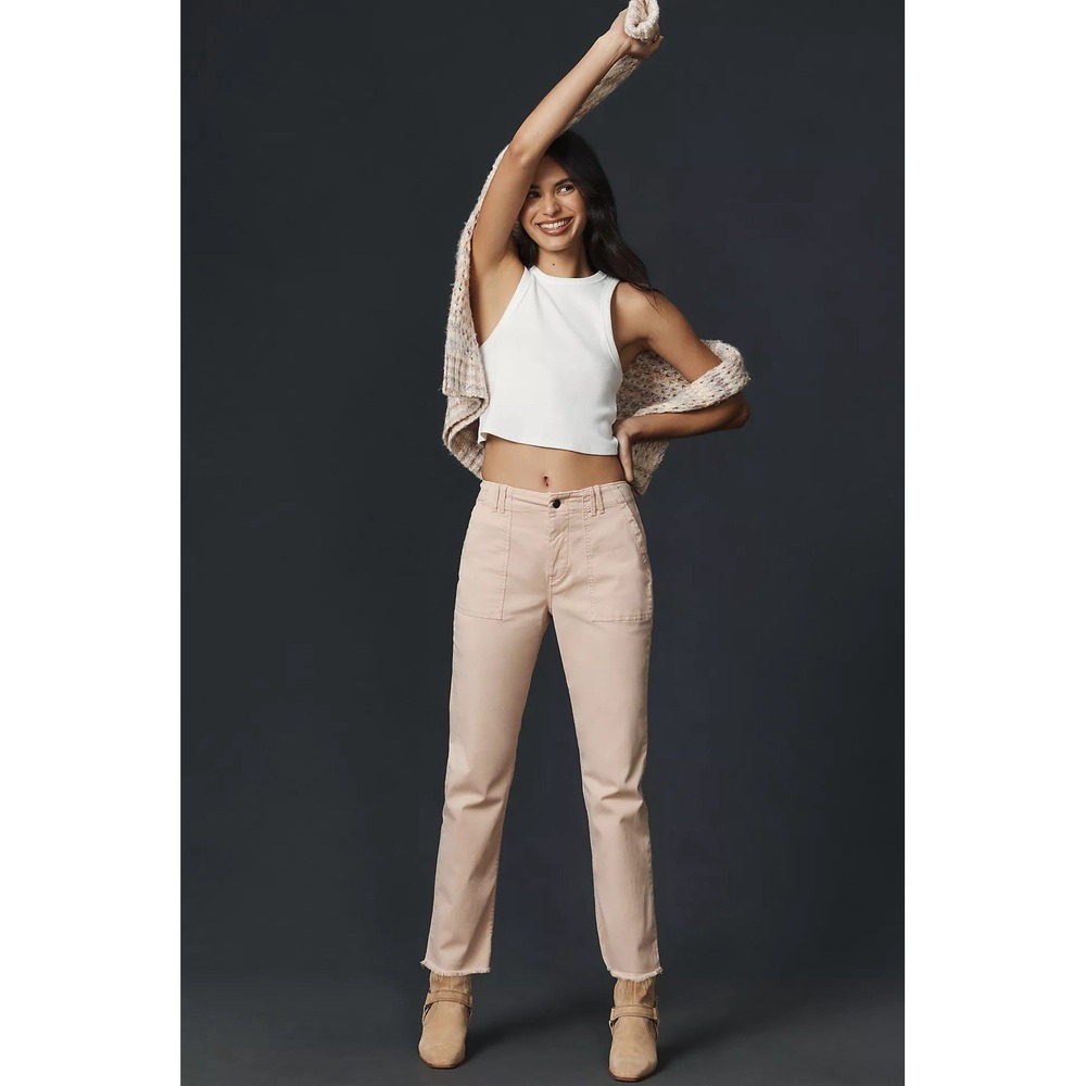 Anthropologie Pilcro Utility Slim Straight Leg Pants Womens 31 Pink Frayed Hem